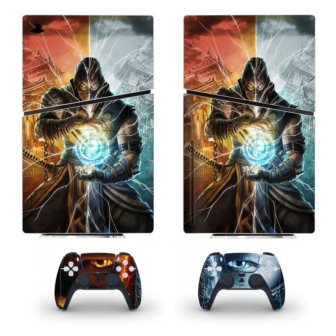 Mortal Kombat-cubierta de calcomanía de piel de disco delgado para consola y 2 controladores, nuevo vinilo de piel de disco delgado PS5