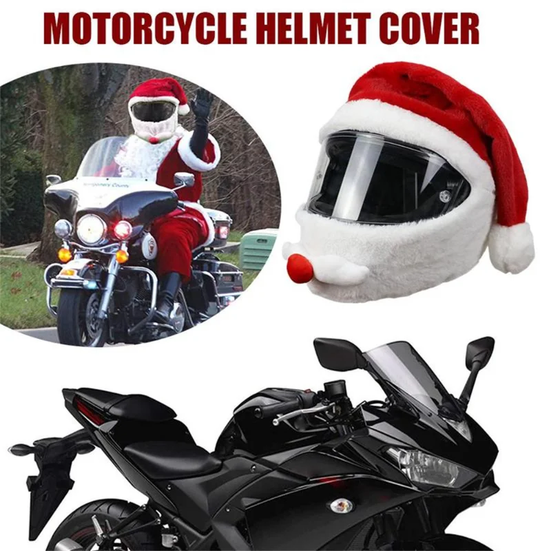 Santa Claus Cap Creative Funny Hat Festive Ornament Universal Motorcycle Helmet Protective Cover Christmas Decoration Gifts