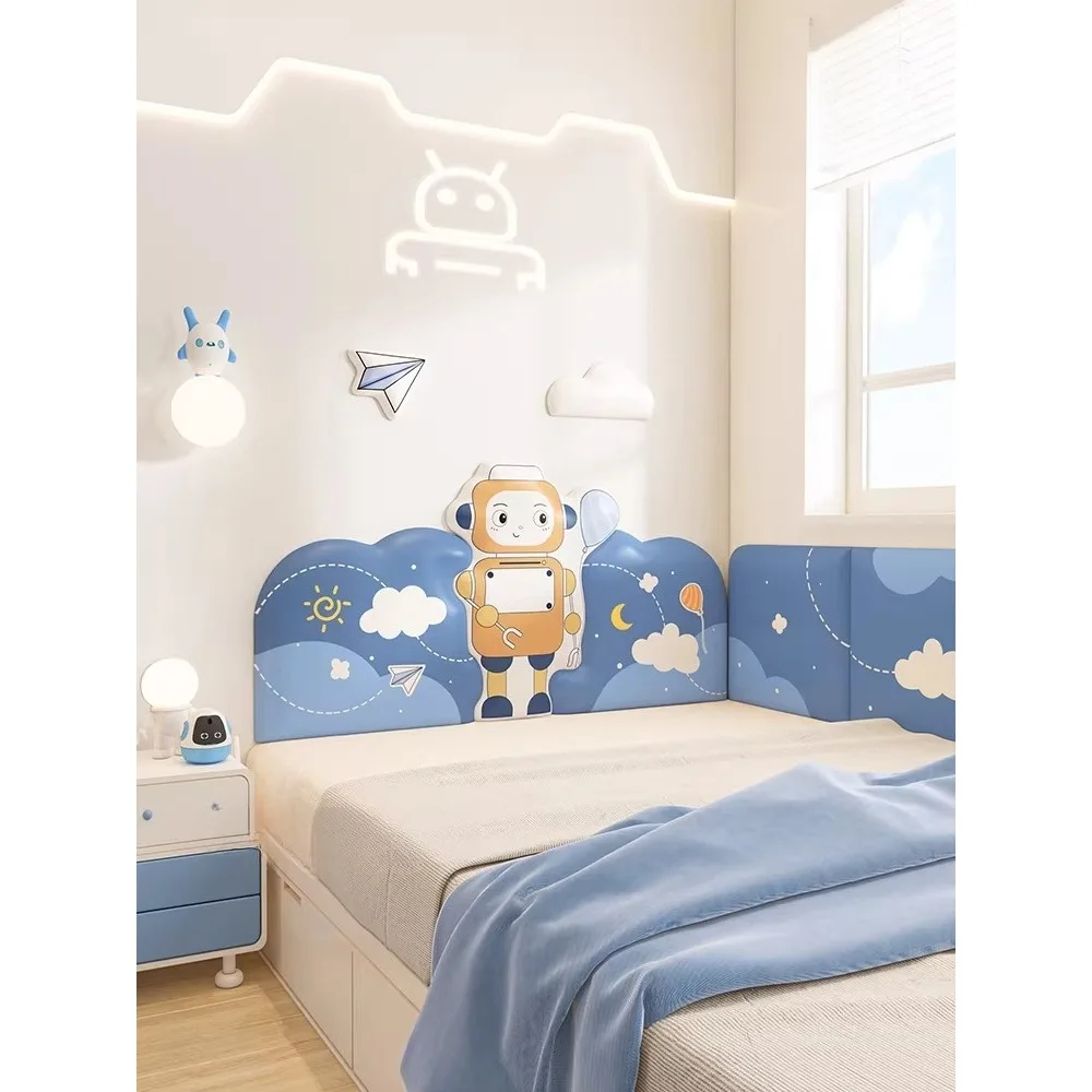 Robot Headboard Soft Bag Cushion Anti-collision Baffle Wall Sticker Self-adhesive Children's Room Bedroom Furniture  cabecero