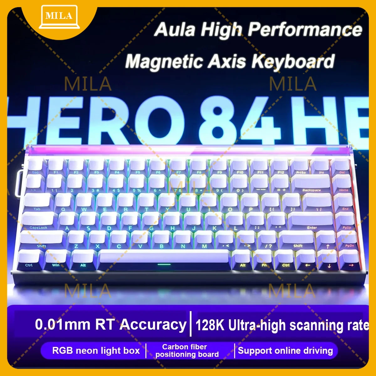 For AULA HERO84 HE Magnetic Switch Wired Mechanical Keyboard RGB Music Rhythm 8K Return Rate Keyboard