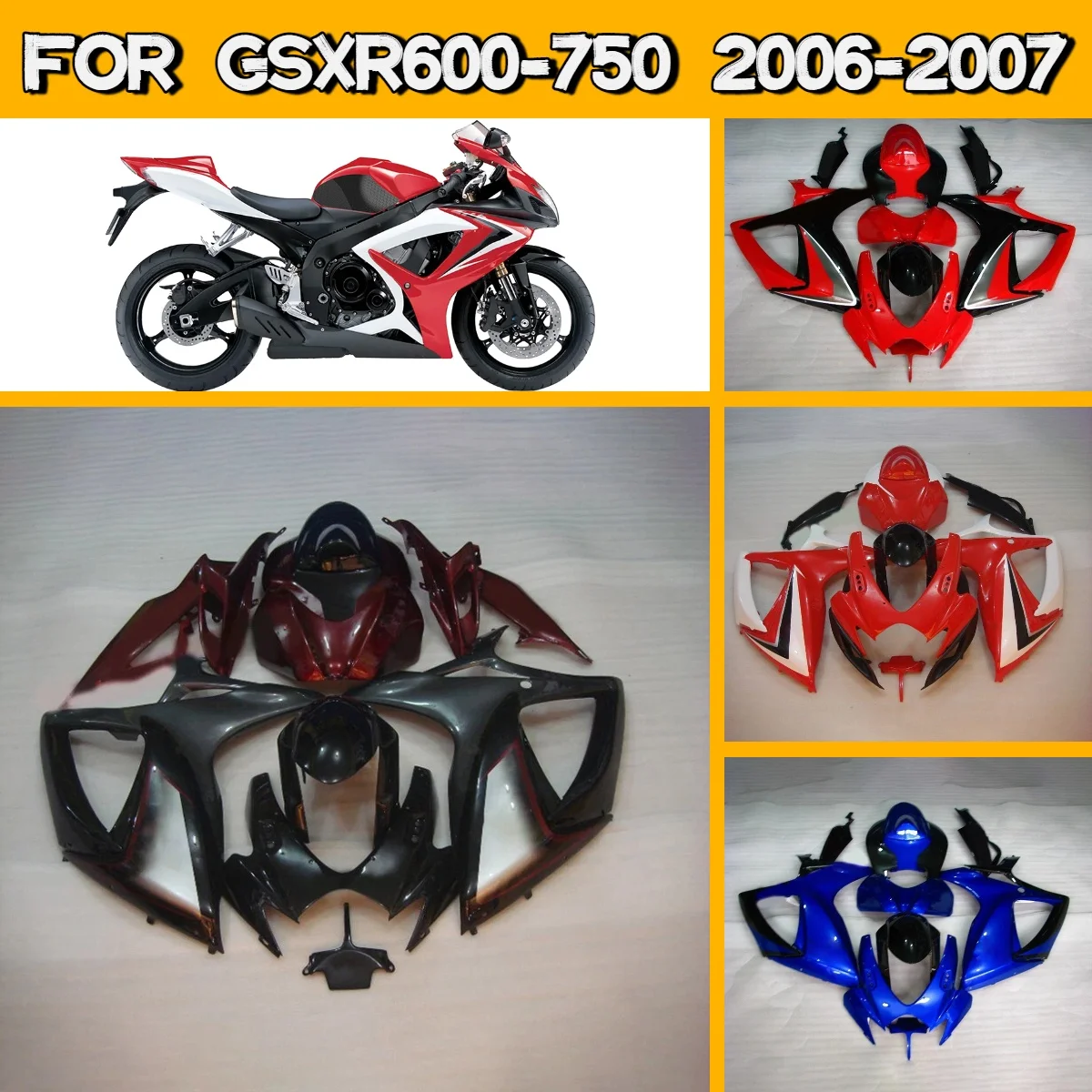 Kit de Carenado de Plástico para Motocicleta Suzuki GSXR600 GSXR750 2006 2007, Componentes de Carenado de Plástico 06 07 GSXR 600 750