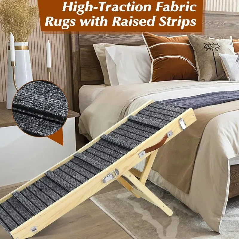 Wooden large dog folding portable pet ramp with non-slip traction pad