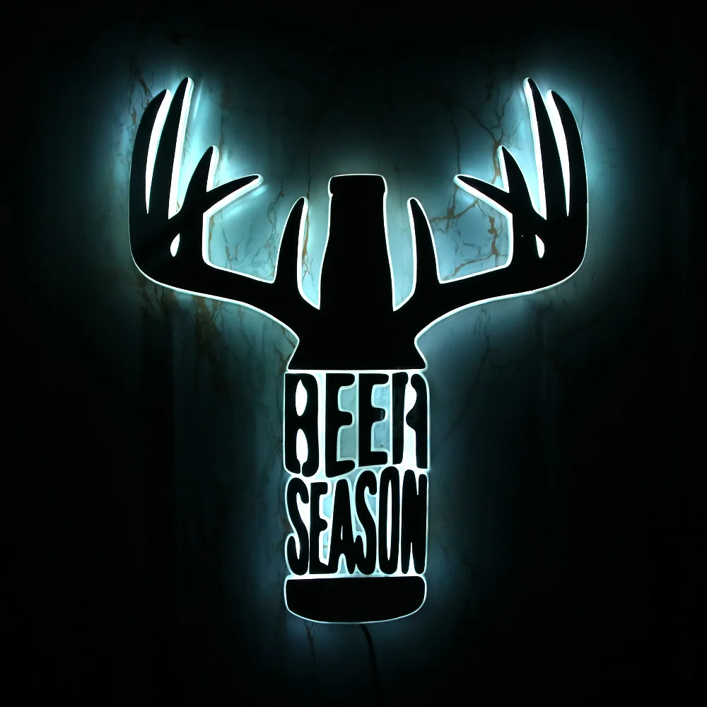 

Beer Season Acrylic Mirror LED Lighting Wall Sign Wine Bottle Deer Antler illuminated Mirror Modern Wall Light Hunter Home Decor