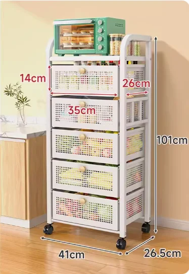 Removable kitchen storage rack for vegetable and fruit baskets