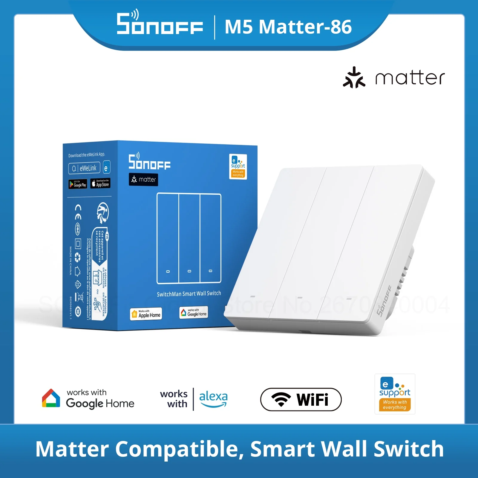 SONOFF Matter M5 80 86 120 wifi Smart Wall Push Button Switch eWeLink Remote voice Control with Alexa Google SmartThings Apple