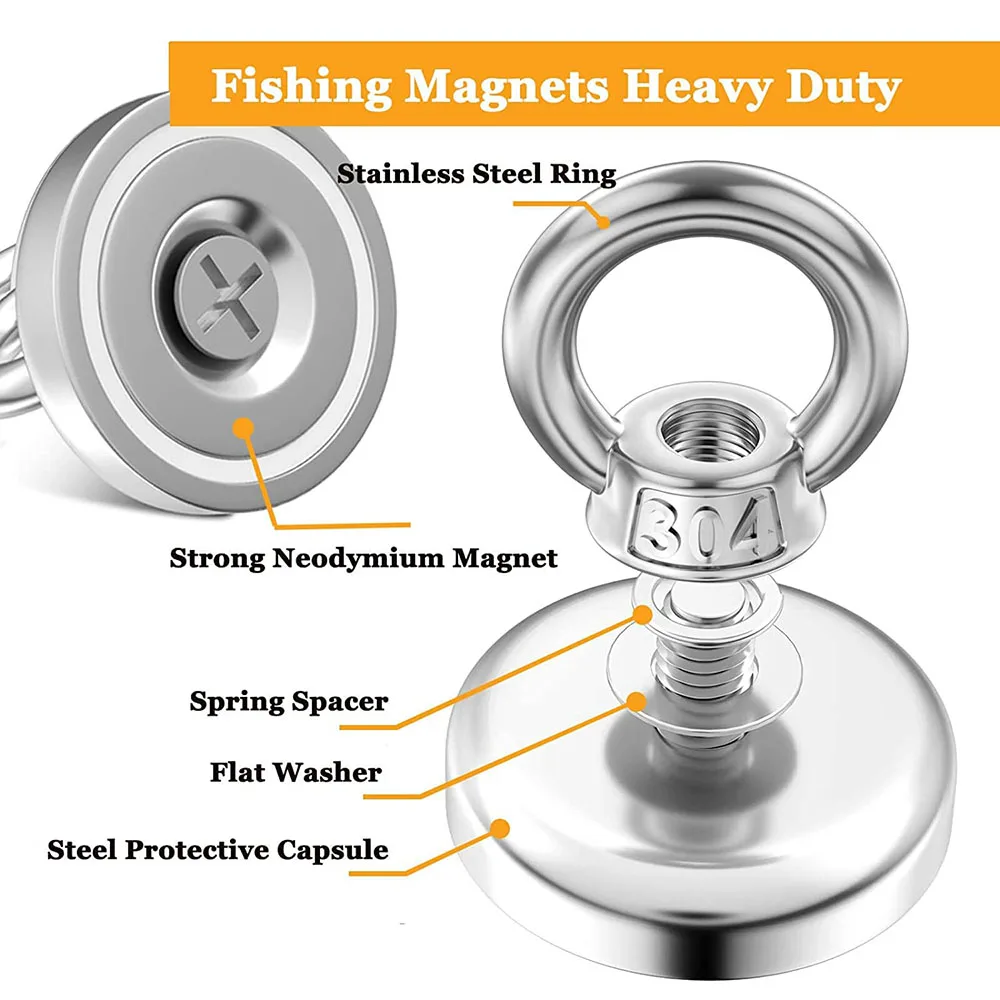 D20-36 Super Strong Magnet Fishing Neodymium Search Magnetic Heavy Duty Rare Earth Magnets with Countersunk Hole Eyebolt Salvage