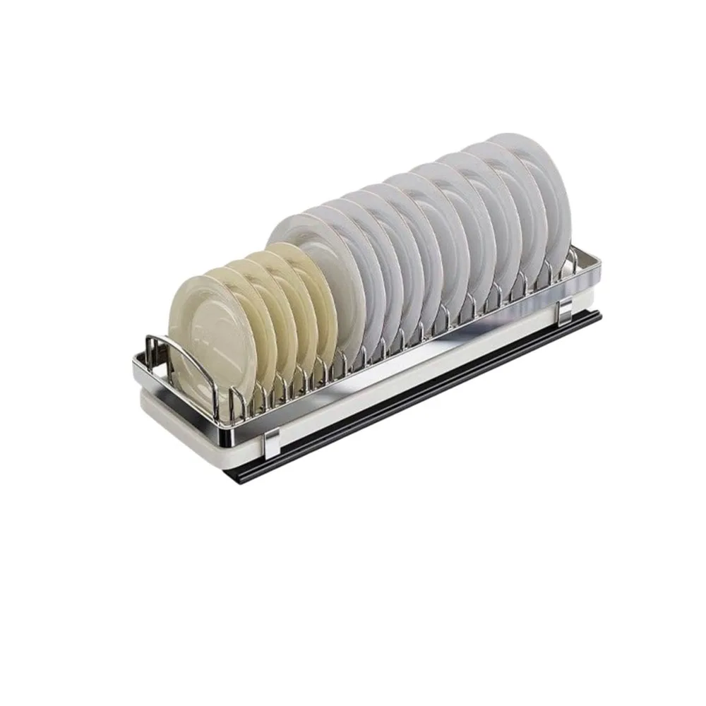 Stainless Steel Pull-out Dish Rack Large with Handle Dish Drainer Storage Rack Drawer Type with Drain Tray