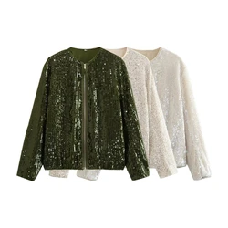 Casual Coat Ladies Long Sleeve New Outerwear Antumn Fashion Women Sequins Bomber Jackets Coats Female Chic Elegant