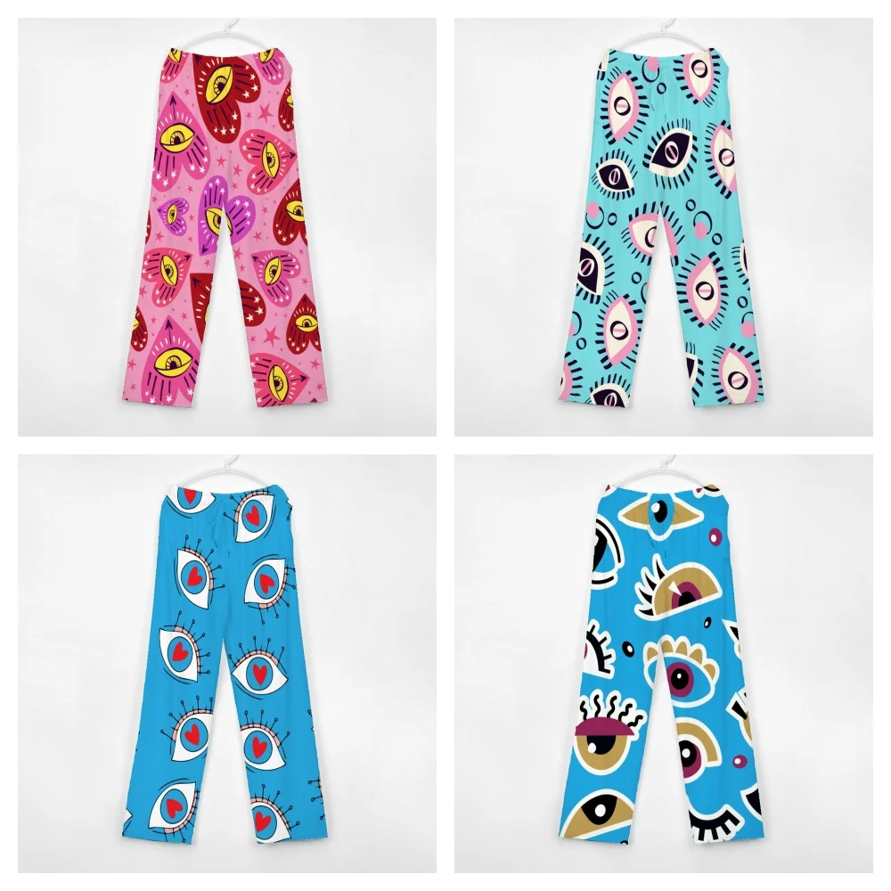 Unisex Cool Eyes Pattern pijama calças, calças de lounge masculino, fundo de sono feminino com bolsos, cordão, super macio