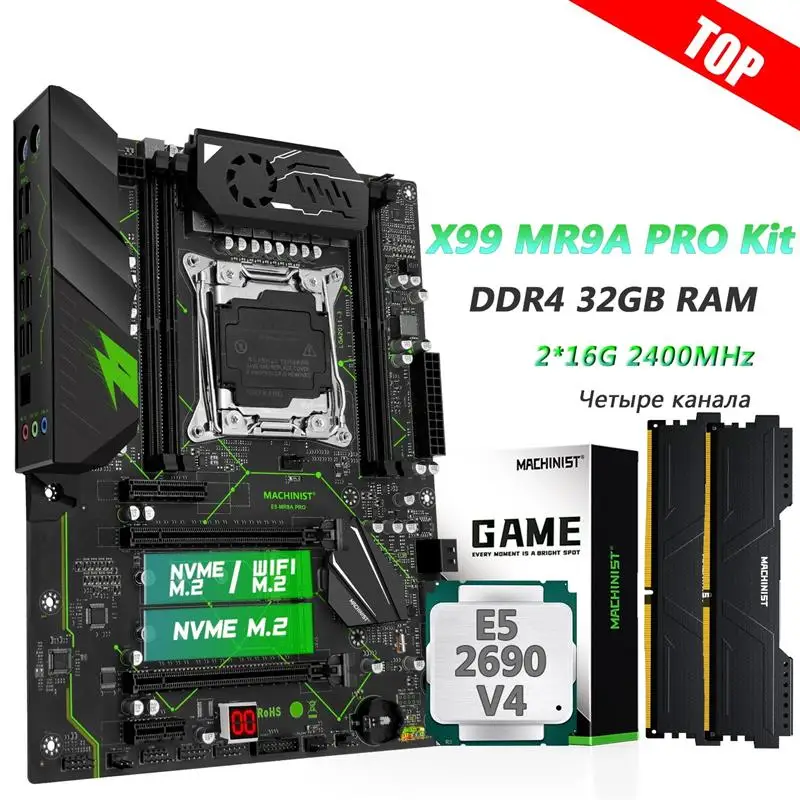 New! X99 Motherboard Combo LGA 2011-3 Xeon E5 2690 V4 Kit CPU DDR4 32G (2pcsx16G) RAM 2400MHz Memory NVME USB 3.0 MR9A PRO