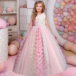 Stunning Little/Big Girls Butterfly Appliqued Flower Girl Birthday Party Pageant Formal Dress