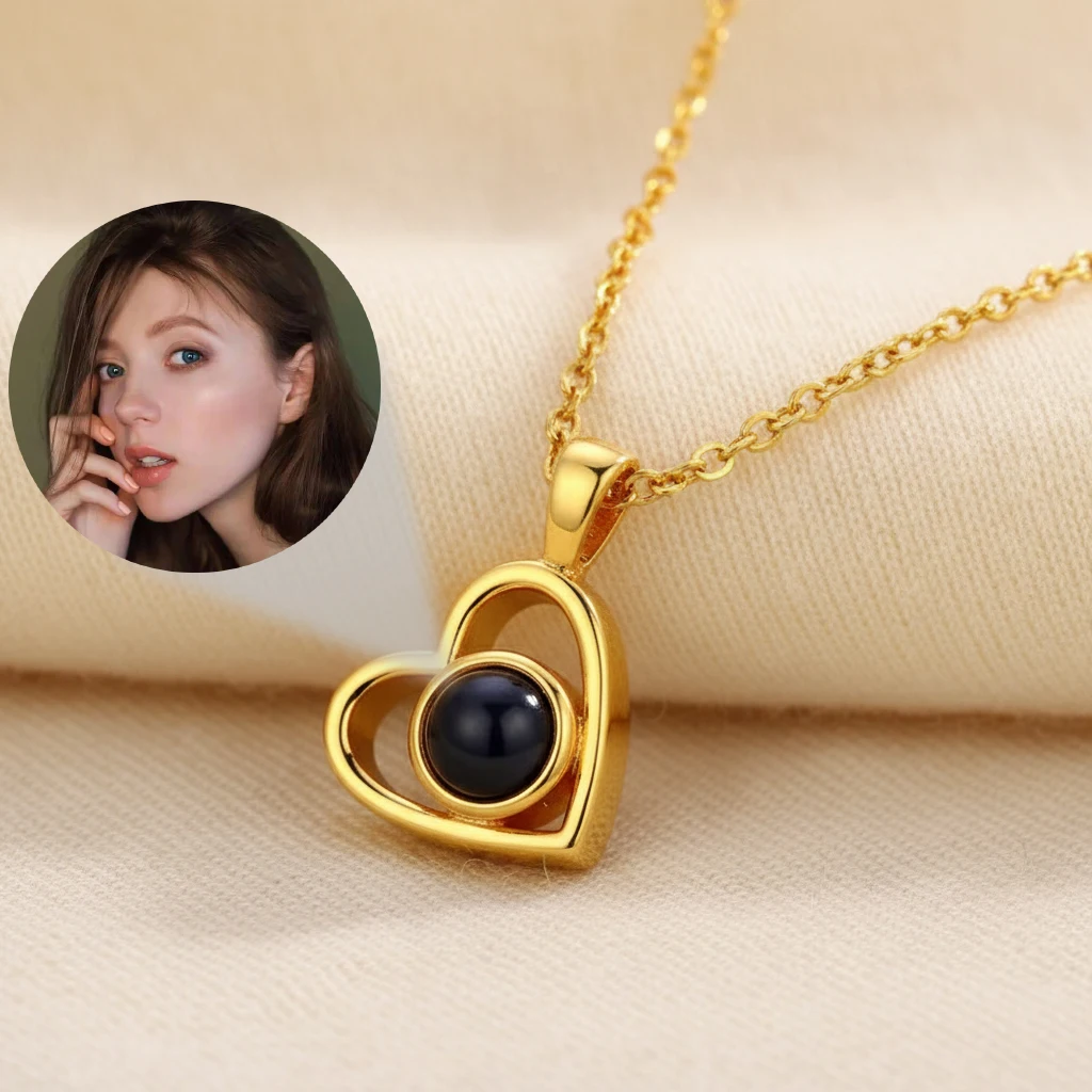 

Personalized Photo Projection Necklace Stainless Steel Custom Heart Pendant with Your Picture Inside Women Birthday Jewelry