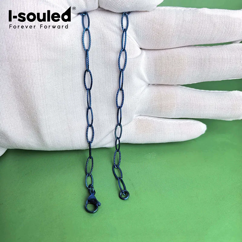4.5mm pure titanium horizontal flat O-chain blue necklace, lightweight, waterproof and corrosion-resistant