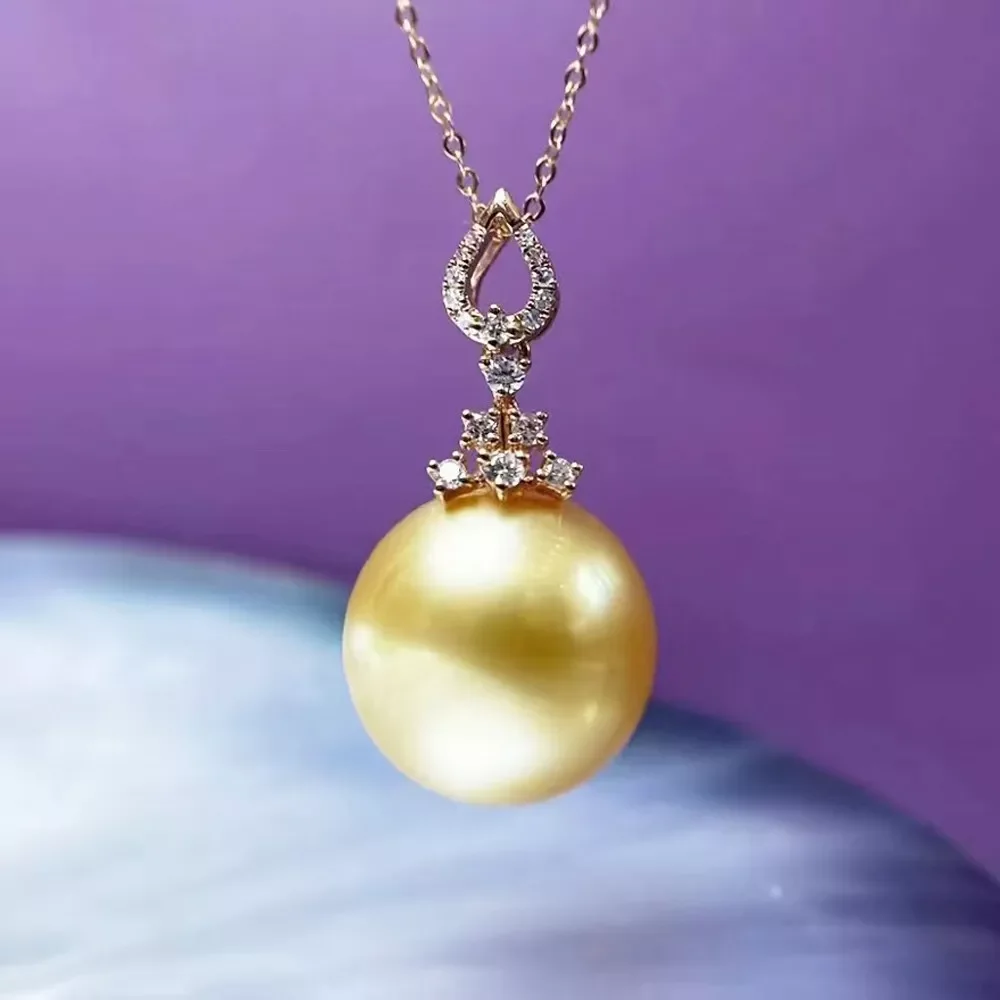 Gorgeous AAAA 11-12mm 10-11mm  Round South Sea Gold Pearl Necklace Pendant 18 inch 925S