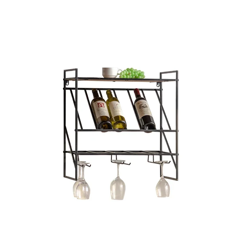

American retro wrought iron wine rack, wall storage, living room, kitchen wall, small apartment storage shelf