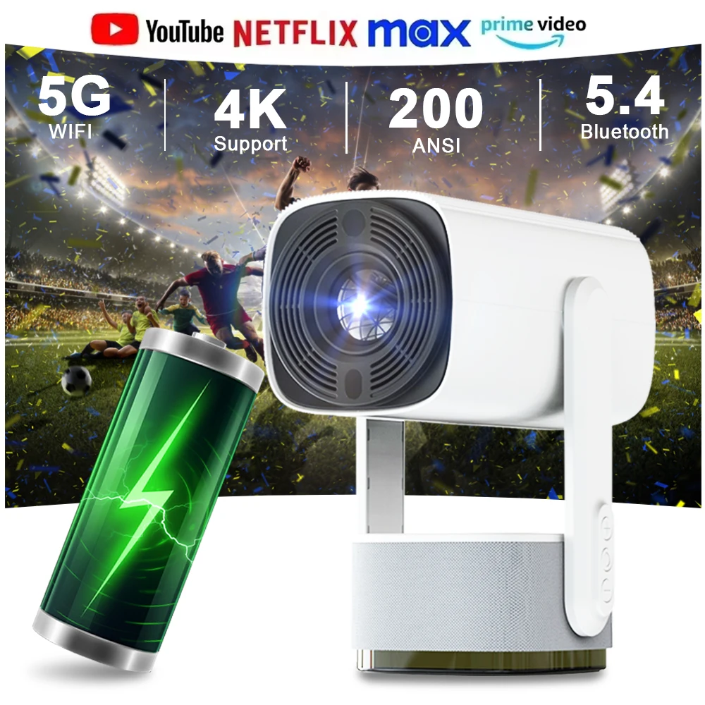 

K2 Built-in Battery Projector 1080P Support 200 ANSI Android 11 Wifi Bluetooth Projector Auto-focusing Portable Home Projectors