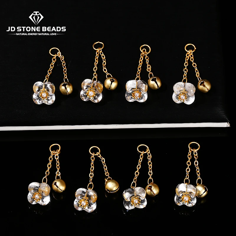 

1 Pc Natural Stone Rock Quartz Carved Quatrefoil Bell Shape Copper Buckle Pendant For Jewelry Making Diy Necklace Bracelet