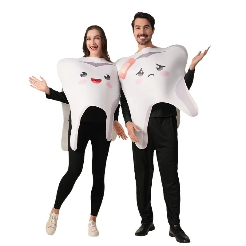 Divertidos disfraces de fiesta de dientes de pareja para adultos, disfraces de juego de rol con temática alimentaria, accesorios de fiesta de Halloween