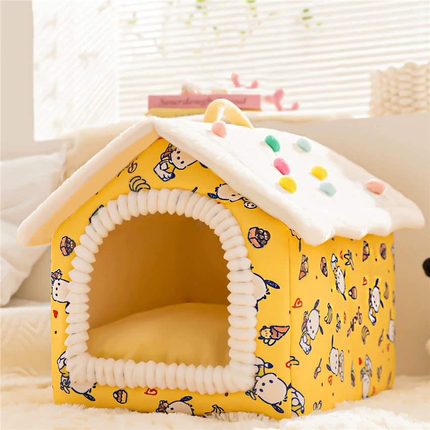 Foldable Pet House Removable Washable Cat House Puppy Cave Sofa Pet Bed House for Small Dogs Medium Cats Pet Lovely Cotton House view 2