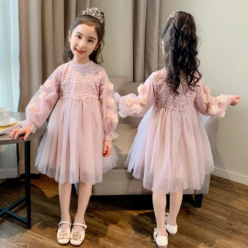 여아 가을 드레스2025신상 가을 어린이 레이스 공주 드레스 스타일리시한 소녀 튤 스커트 메쉬 스커트