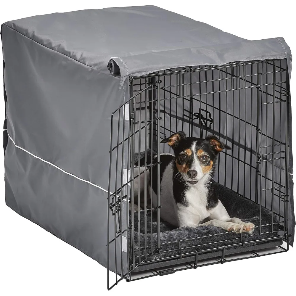 

30-Inch Two-Door Dog Crate Kit with Gray Bed and Cover for Medium Breeds
