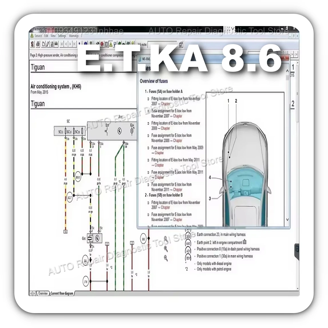2025 ¡CALIENTE! Software Etka 8,6, Software de reparación de automóviles, grupo de vehículos, catálogo de piezas electrónicas para A-udi para V-W SE/AT+SKO/DA ETKA