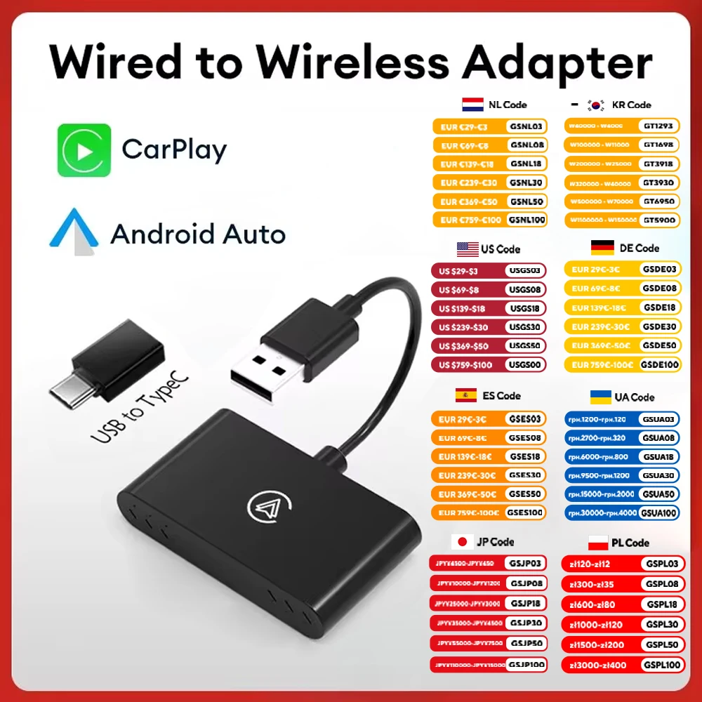 New 2 In1 Carplay& Android Auto Mini Box Wireless Carplay Adapter Wired to Wireless Carplay For USB/Type C Dongle Plug And Play