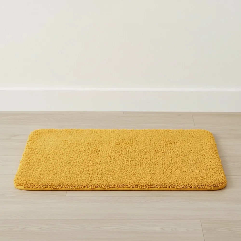 

Golden Yellow Bath Mat 1'11"x3'3" Machine Washable Non-Slip Soft Pile Perfect for Family Bathroom