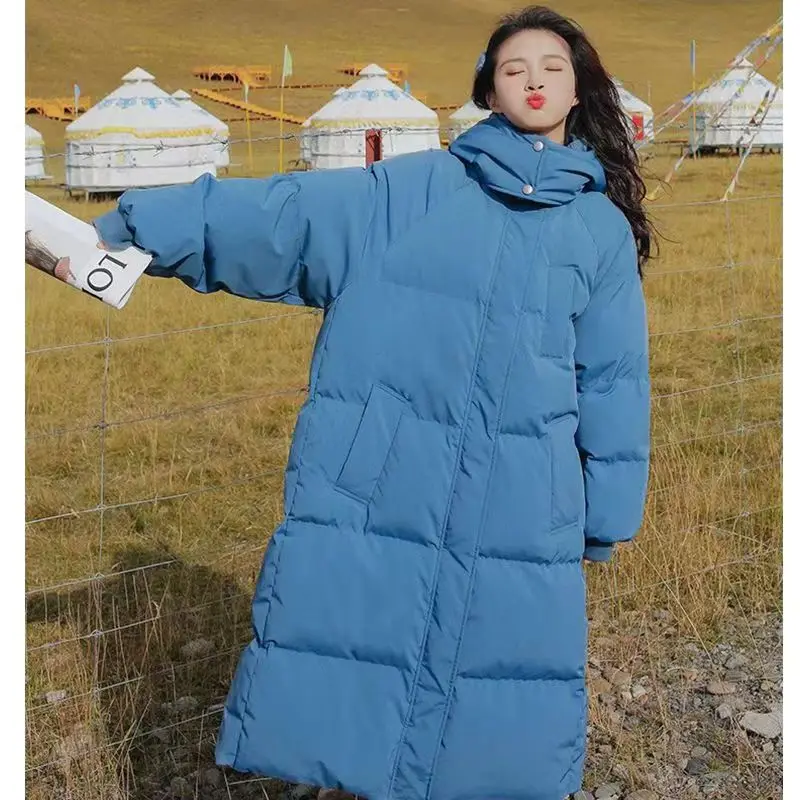 Parka feminina de algodão acolchoado com bolso, corta-vento à prova de vento, super casaco quente, jaqueta fria, roupas de inverno