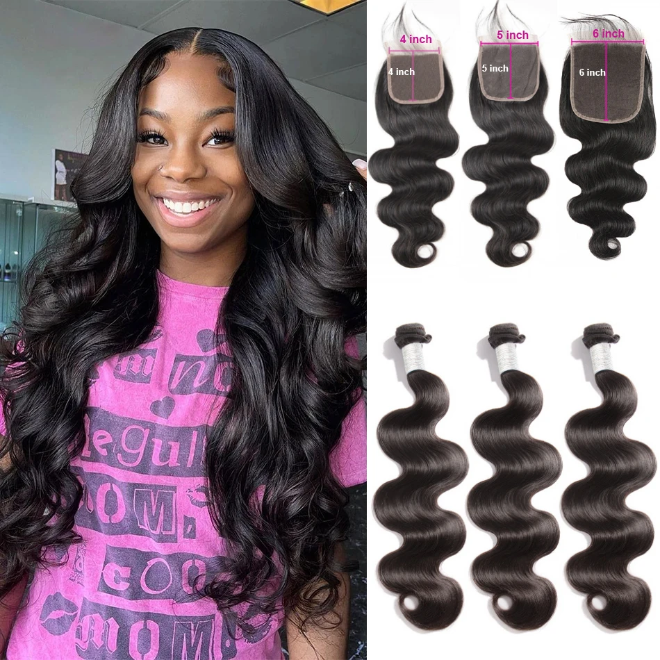 

Hoho 6x6 5x5 Lace Closure With Bundles Brazilian Body Wave 3 Bundles With Closure Remy Hair Weave Bundles With 4x4 Lace Closure