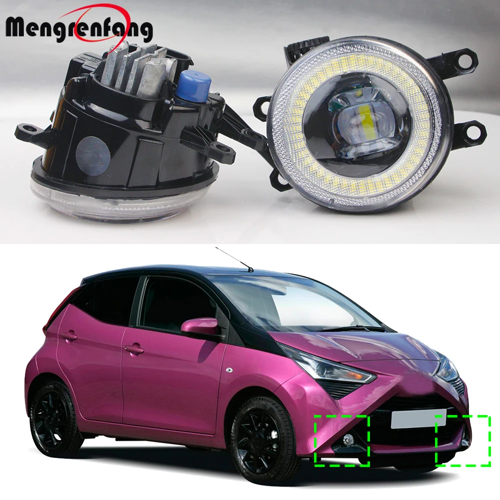 2 X Car Front Bumper LED Fog Light Angel Eye DRL Daylight 30W H11 For Toyota Aygo 2014 2015 2016 2017 2018 2019 2020 2021 2022