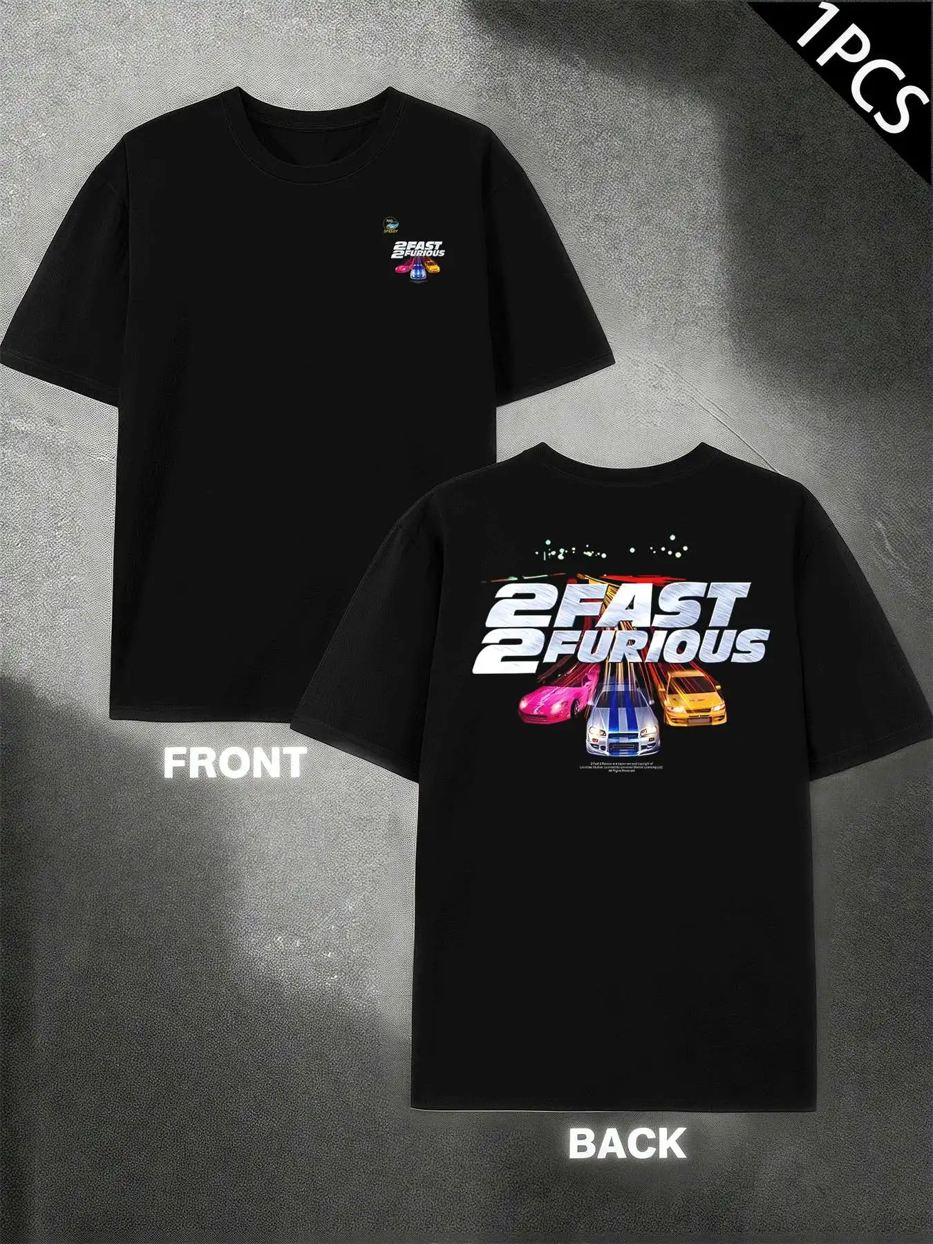 

Мужская модная повседневная футболка из чистого хлопка с круглым вырезом и двусторонним принтом Fast Furious Cars, 220 г/м2