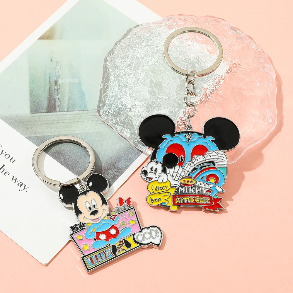 Cute Mickey & Minnie Enamel Keychain Pendant Couple Lover Animal Keyring Valentine's Day Gift Enamel Key Ring