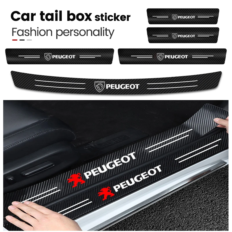 1/4/5Pcs Car accessories Door Sill Scuff Plate Decor Carbon Fiber Stickers For Peugeot 408 308 3008 508 208 301 407 108 205 2008