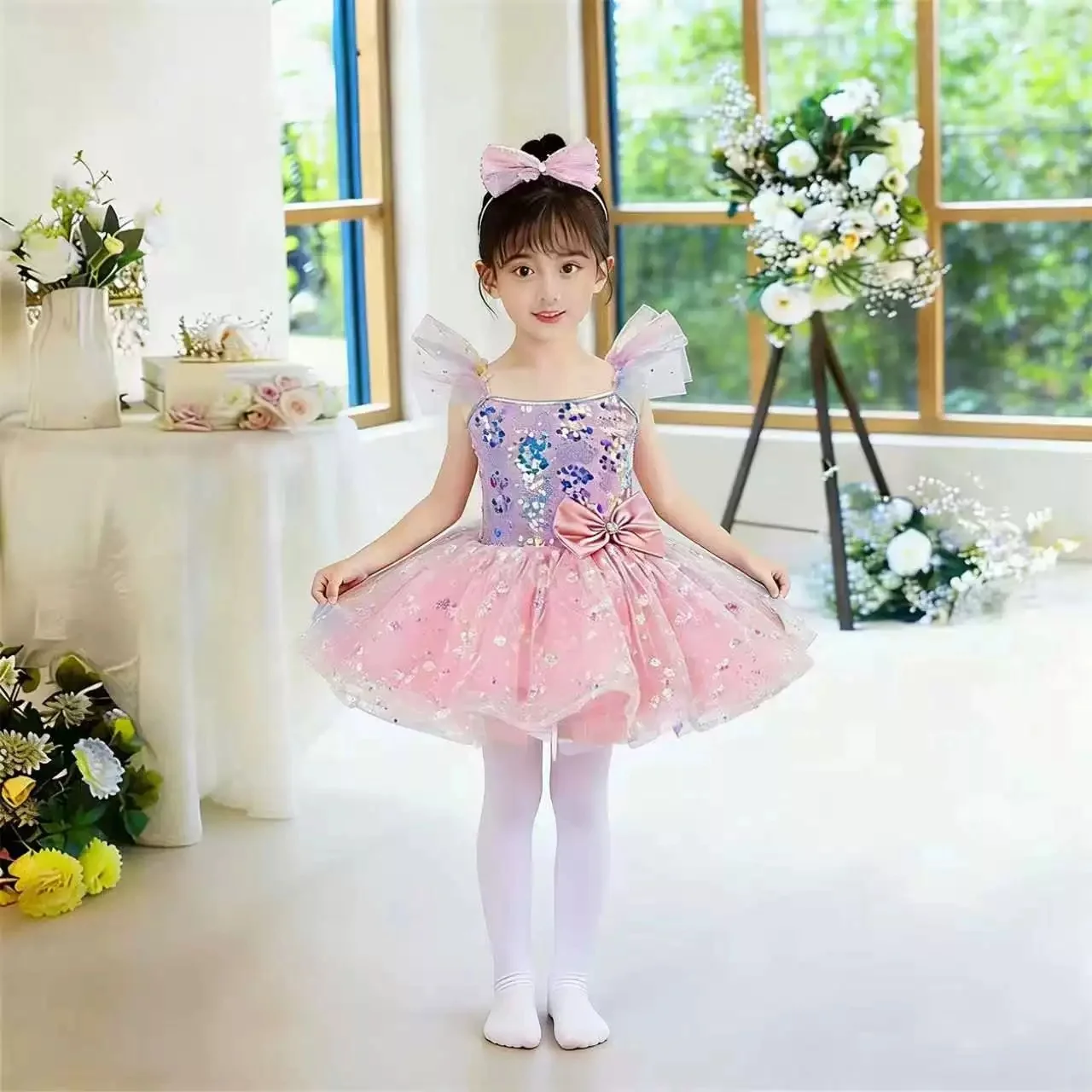 Stage Wear Festival Celebration Modern Dance Dress for Girls Sequin Lyrical Contemporary Freestyle Dance Costume Girls - view 2