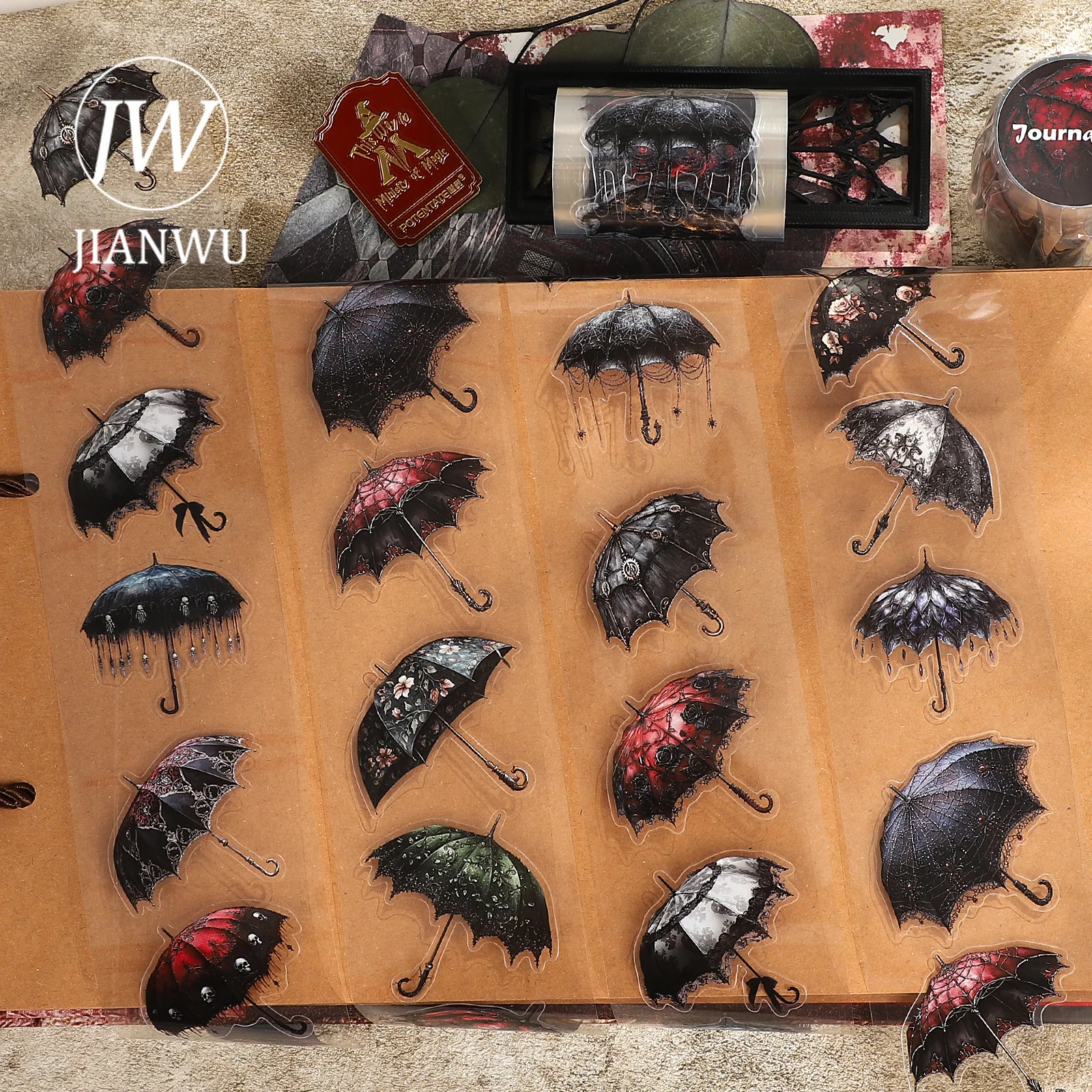 

JIANWU 60mm*200cm Vintage Gothic Umbrella Landscape Material Collage Scrapbook PET Tape Creative DIY Journal Stationery