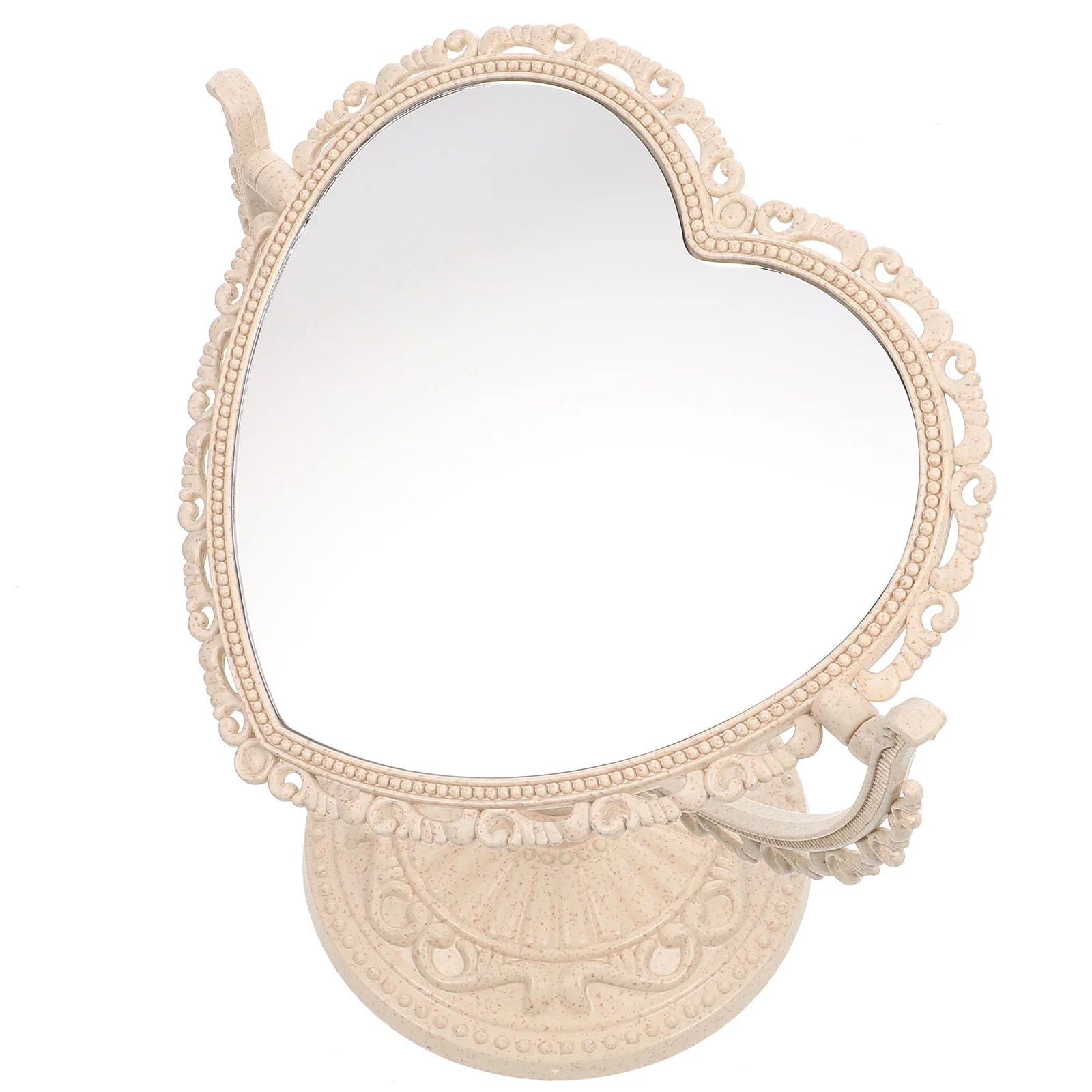 Miroir grossissant double face, table de maquillage, deux cœurs, petit document beige, miroirs décoratifs cosmiques ovales, vanité en forme