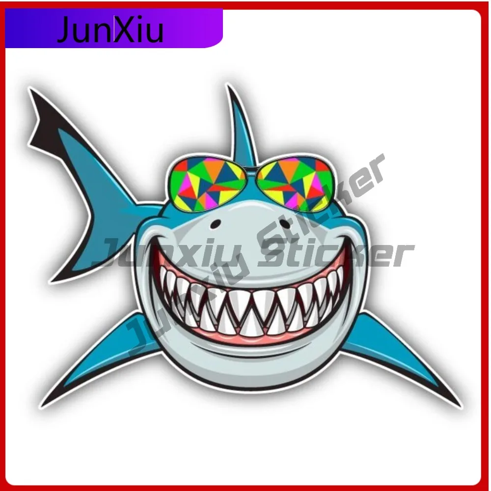 

Funny White Shark With Glasses Vinyl Car Sticker Decal Bumper Camper Windows Windshield Scratch-proof Exterior Electric Scooter