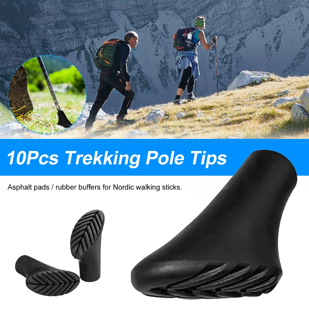 10Pcs Trekking Pole Tips Replacement Rubber Feet Nordic Walking Stick Pads Rubber Buffers Trekking Poles Protectors for Climbing