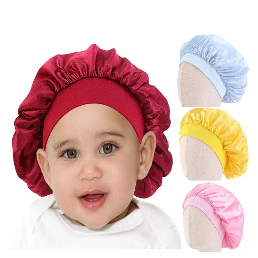 

Children's Simulation Silk Nightcap Baby Solid Color Elastic Elastic Shower Cap Makeup Hat