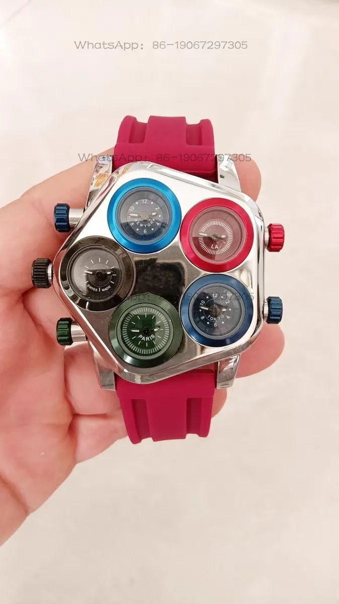 

Large Plate Multi-time Zone Quartz Large Plate Couple Internet Celebrity Silicone Belt Boys and Girls Watch