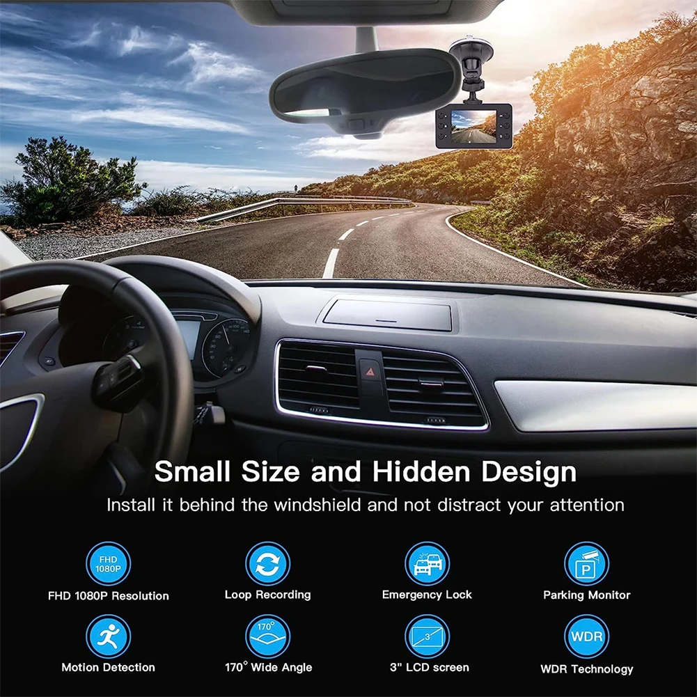 1080P Full HD Car DVR with Motion Detection Night Vision GPS Loop Recording and 140 Degree Wide Angle Lens for Safe Driving