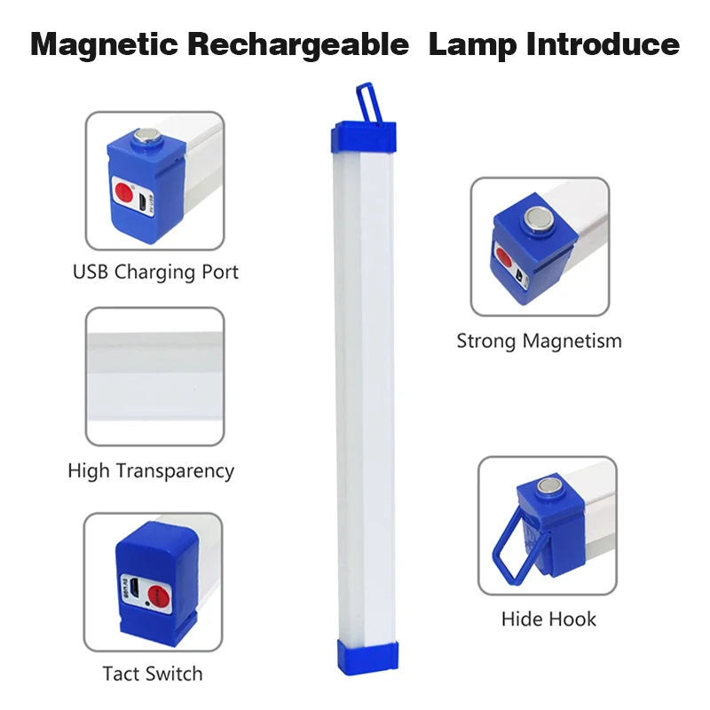 USB 5V Emergency Light LED Rechargeable Lamp Tube Camping Magnetic Portable Lightinging Night Market Outdoor Vehicle Hard Strip
