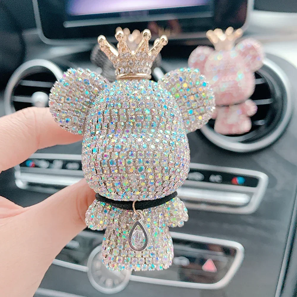 Rhinestone Crystal Bow Bear Car Pendant Mirror Hanging Ornaments Diamond Bling Car Interior Decoration Women Accessories