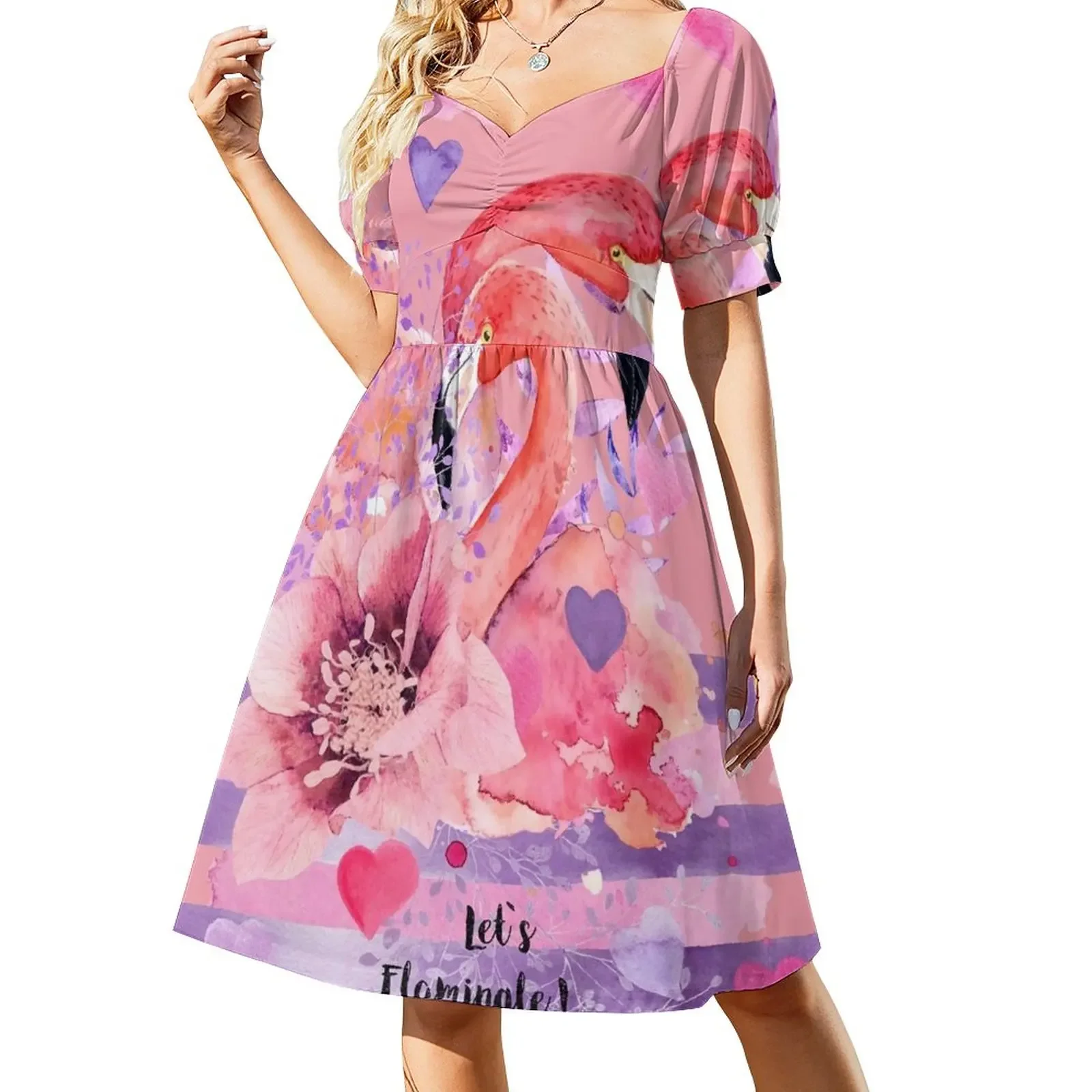 

Flamingo Short-Sleeved Dress summer dress womens 2025 cute dress dresses women summer 2025 Dresses gala