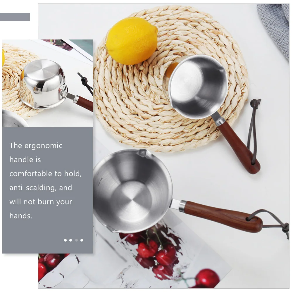 

1pc Stainless Steel Sauce Pan Small Deep Oil Pot For Cooking Milk Butter Melting Soup With Pour Spouts Handle Scale Hanging