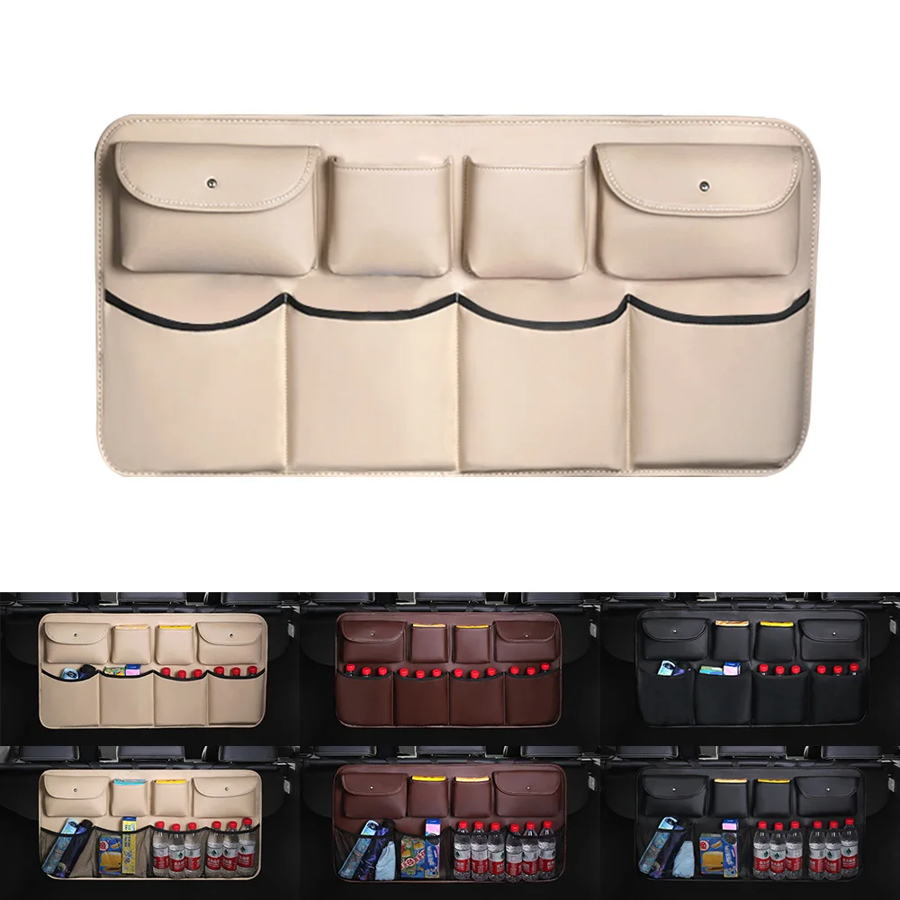 

Hatchback Seat Back Storage Bag SUV MPV Rear Trunk Organizer PU Leather High Capacity Pocket Tissue Case Trash Bin Car Holder
