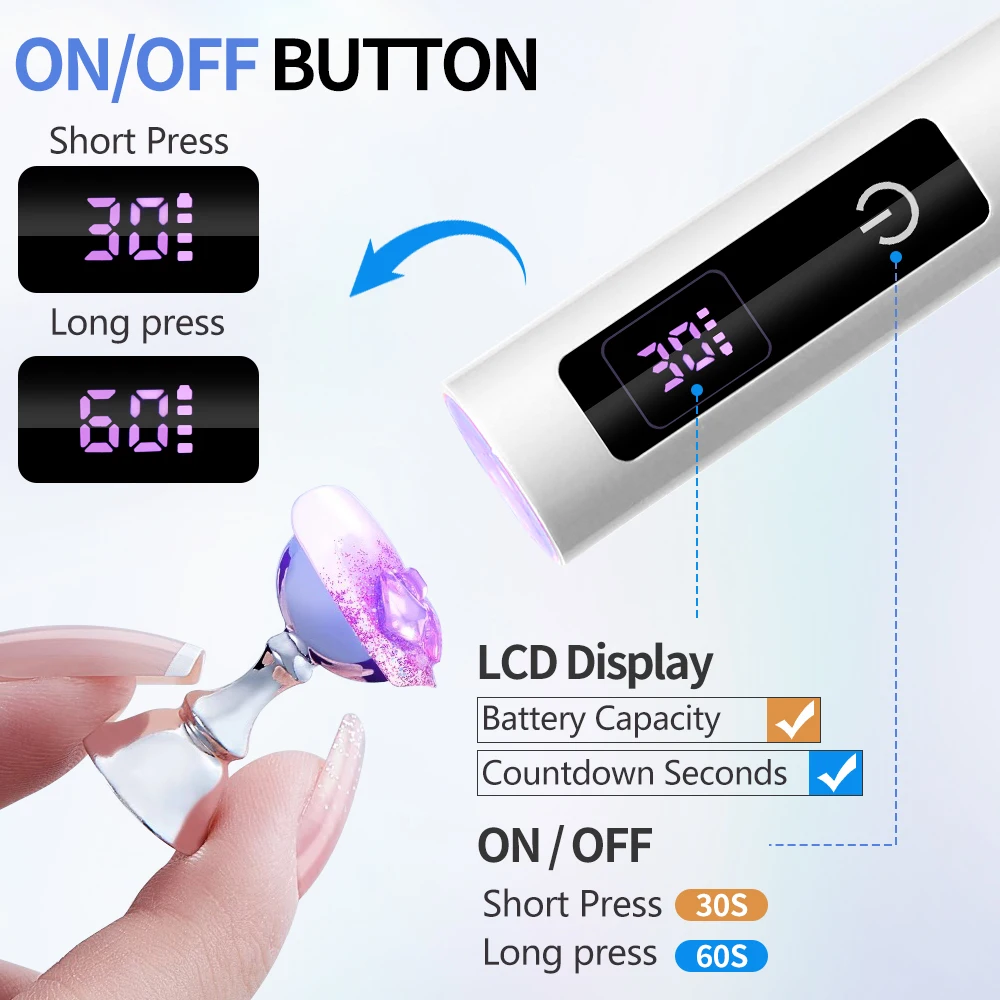 Nail UV LED Touch Lamp Dryer Portable Rechargeable Flashlight UV Light for Drying Nails Gel Polish Lamps Machine Pin Cure Tools