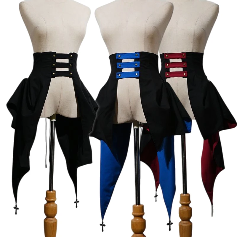 

Medieval Steampunk Corset Drawstring Ruffles Lace Up Half Skirt Gothic Lolita Pirate Costume Vintage Victorian Bustle Skirt