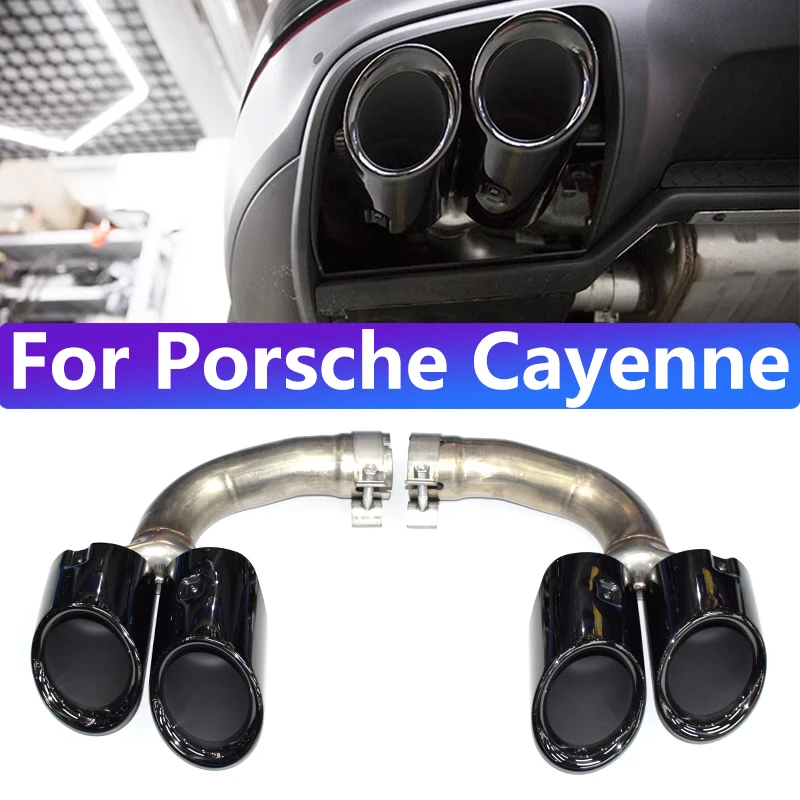 

1 пара для Porsche Cayenne 2018-2025 годов, бензиновая гибридная выхлопная труба, обновление GTS, черная насадка из нержавеющей стали с четырьмя наконечниками глушителя